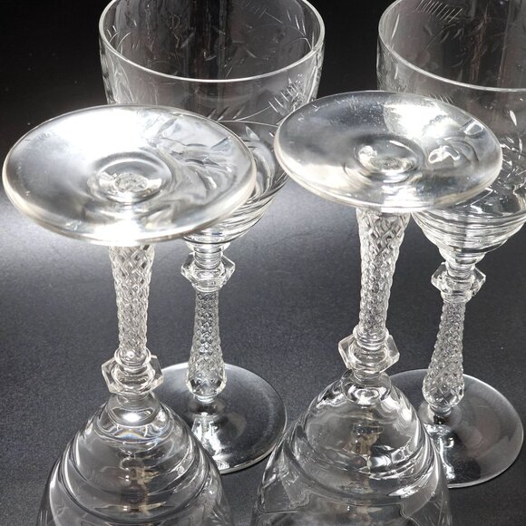4 Rock Sharpe Dixie Wine Glasses 7.75" goblets vtg Depression glass cut glass - Picture 6 of 6